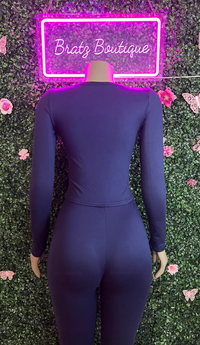 Navy Blue Long Sleeve Leggings Set (XS-L)