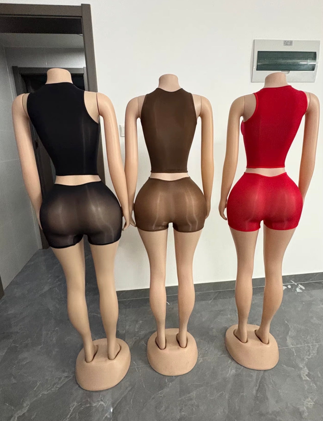 Muse Mesh Sleeveless Top Shorts Set (One Size)