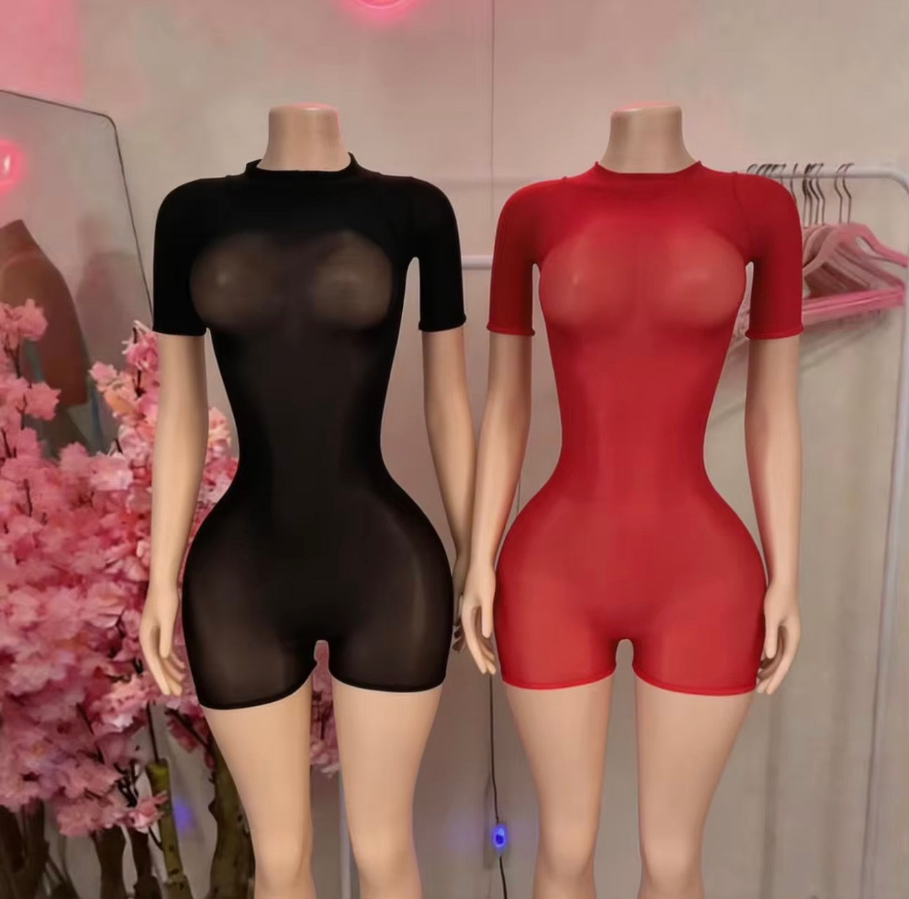 Muse Mesh Short Sleeve Shorts Romper (One Size)