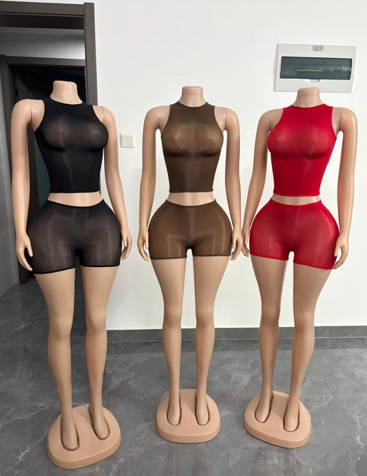 Muse Mesh Sleeveless Top Shorts Set (One Size)