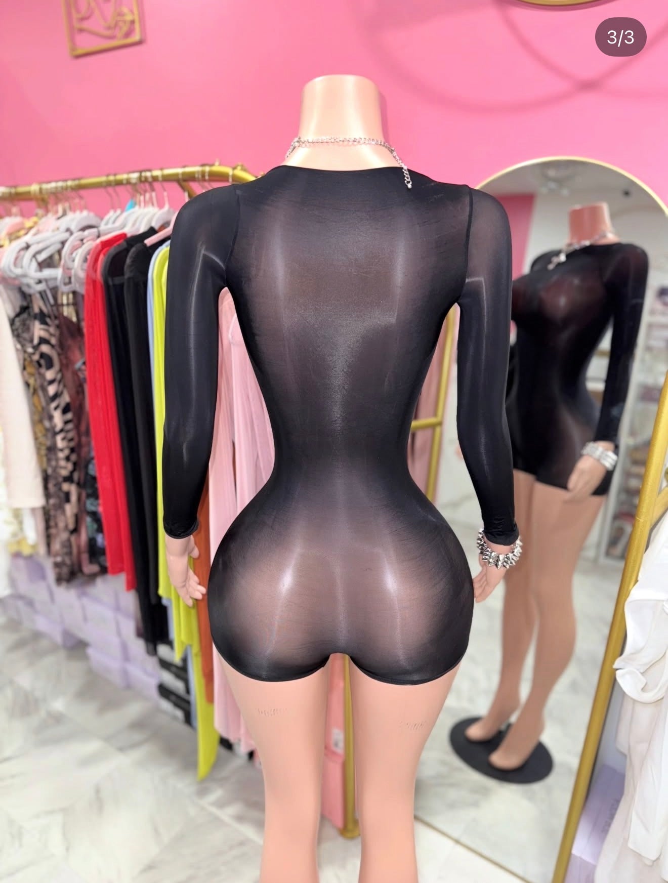 Muse Mesh Long Sleeve Shorts Romper