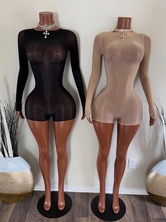 Muse Mesh Long Sleeve Shorts Romper (One Size)