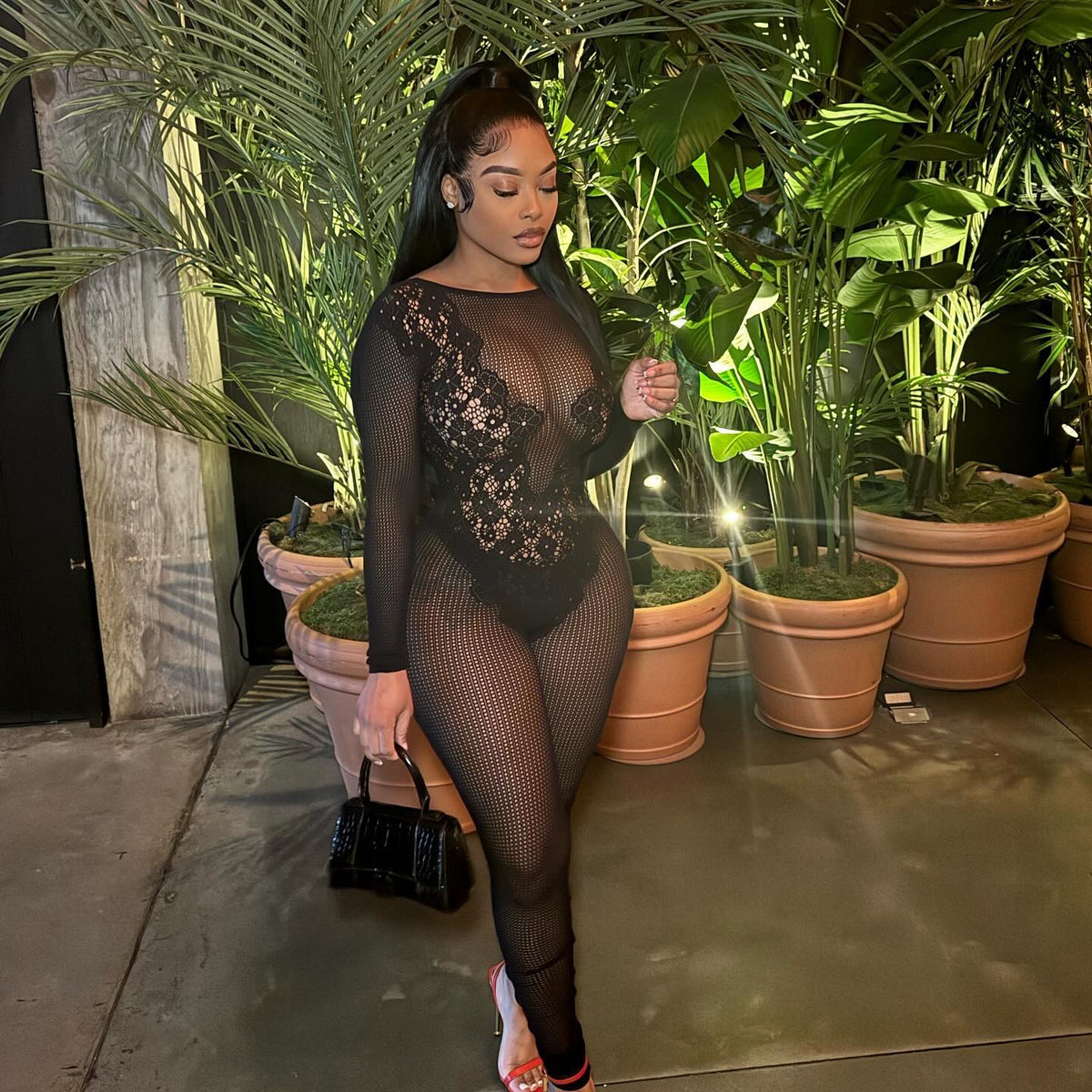 Jolene Black Mesh Jumpsuit (One Size)
