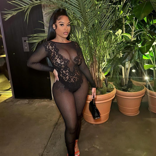 Jolene Black Mesh Jumpsuit (One Size)