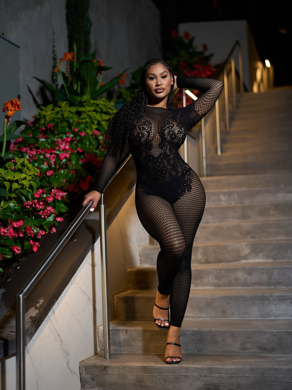 Jolene Black Mesh Jumpsuit (One Size)