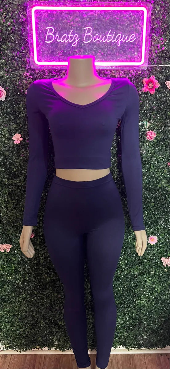 Navy Blue Long Sleeve Leggings Set (XS-L)