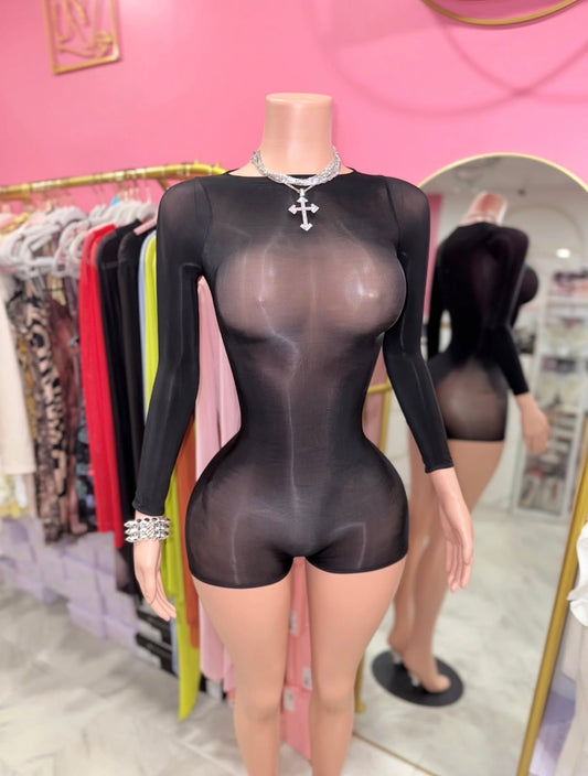 Muse Mesh Long Sleeve Shorts Romper