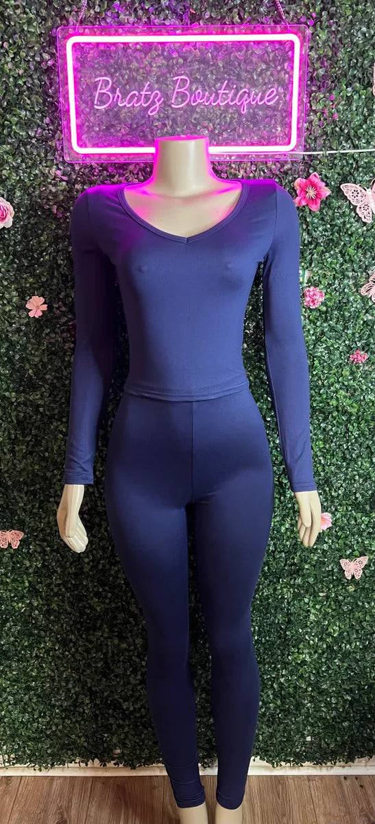 Navy Blue Long Sleeve Leggings Set (XS-L)