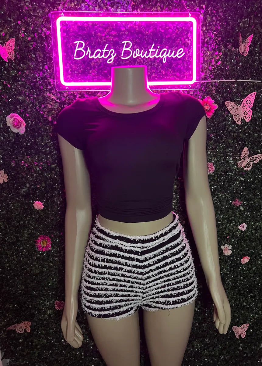 Fuzzy Zebra Shorts Set (S-XL)