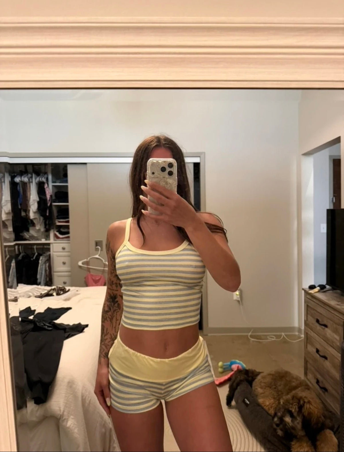 Yellow Striped Shorts Set