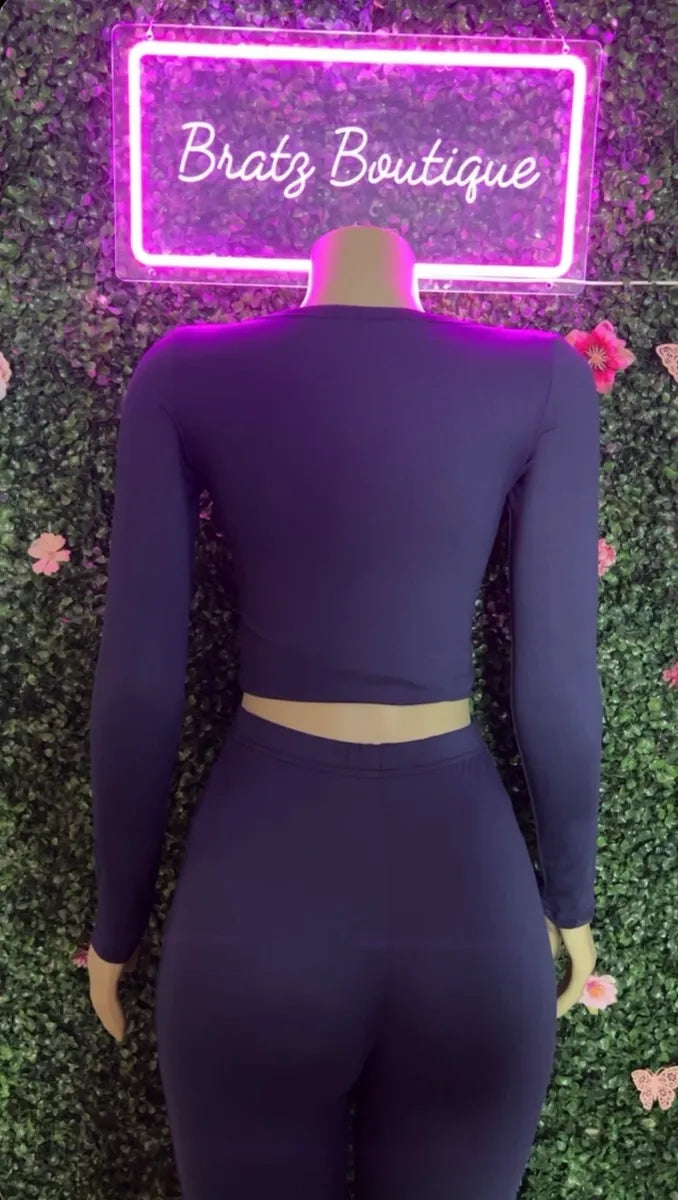 Navy Blue Long Sleeve Leggings Set (XS-L)