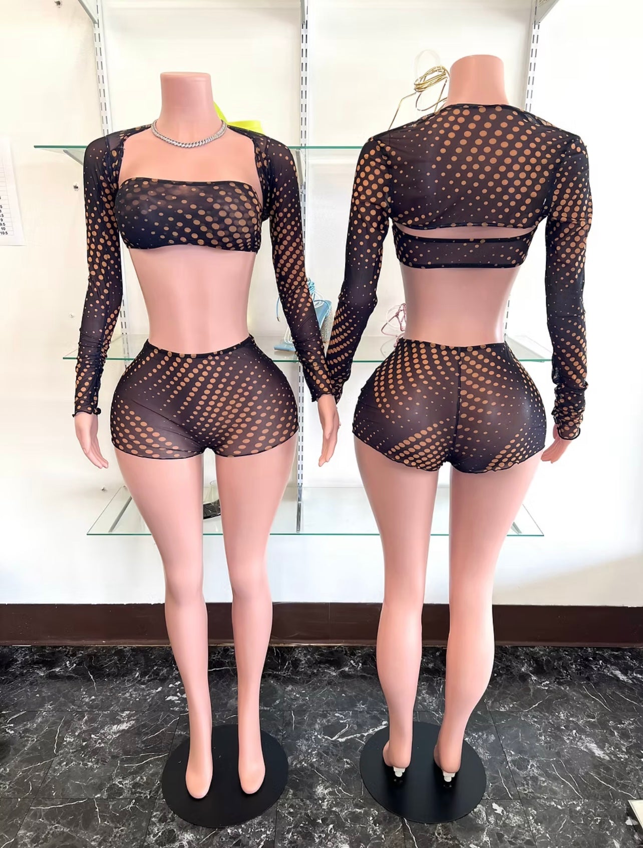 Josie Polka Dot Mesh Shorts Set (S-L)