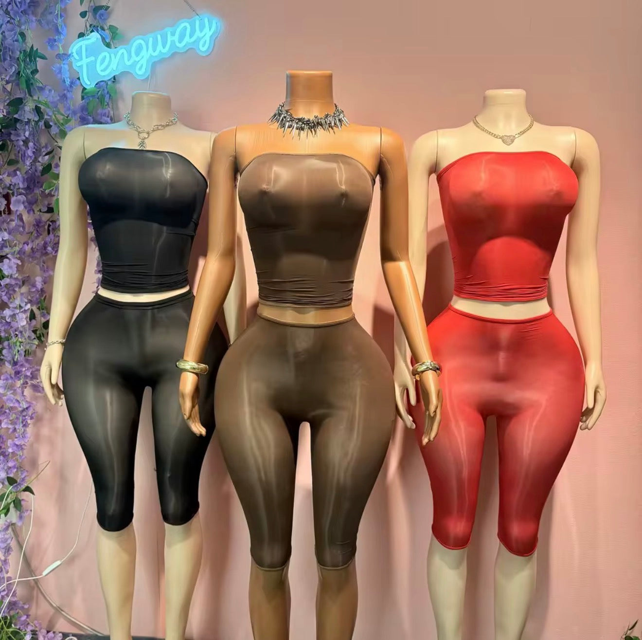 Muse Mesh Tube Top Capri Set (One Size)