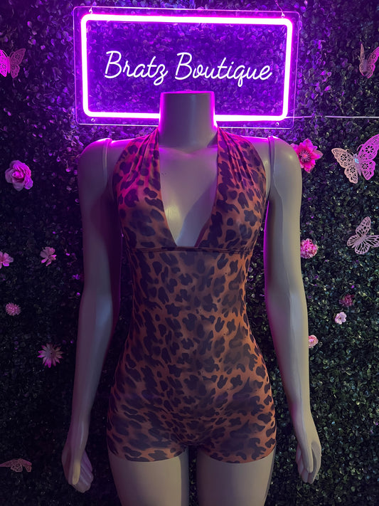 Tatiana Leopard Mesh Romper