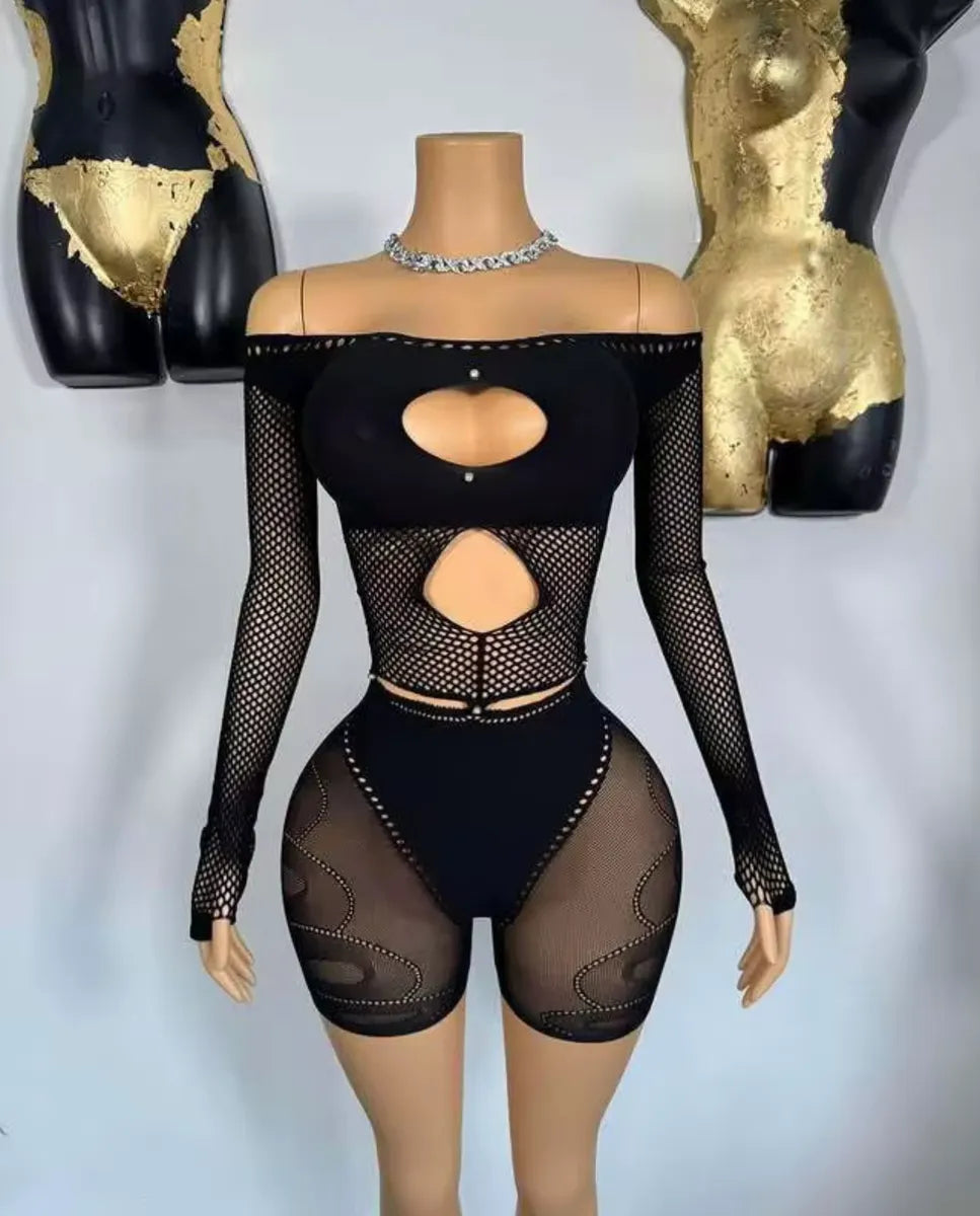 Mesh With Me Shorts Romper (One Size)