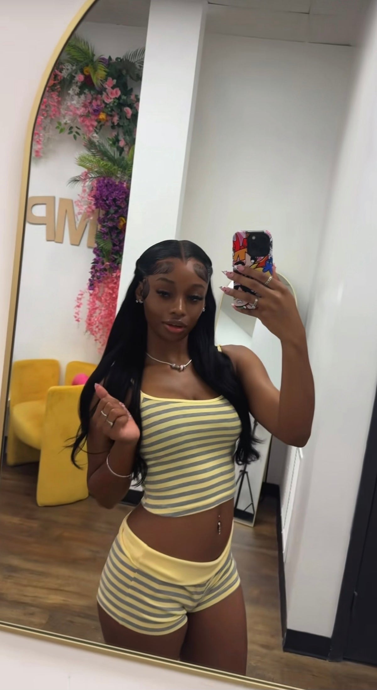 Yellow Striped Shorts Set