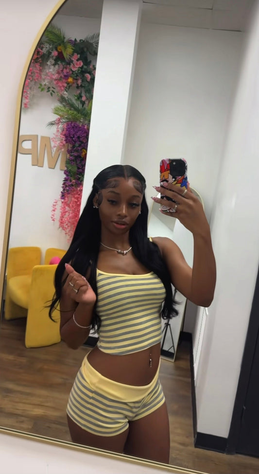 Yellow Striped Shorts Set