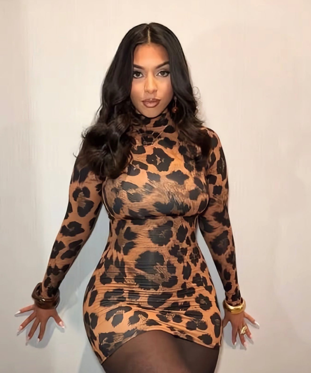 Leopard Print Long Sleeve Dress (XS-XL