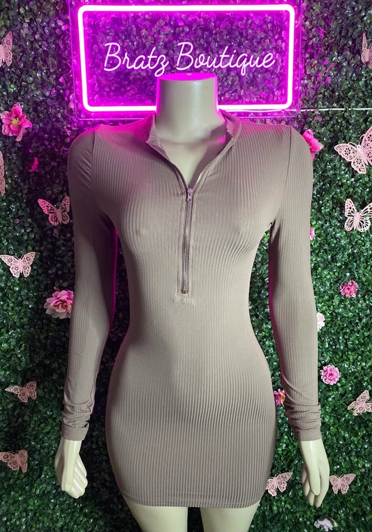 Nude Zip Up Dress (S-L)